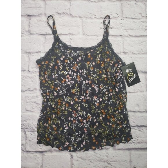 Art Class Girls Size XL Grey Floral Print Lace Accent Tank Top - Picture 1 of 6